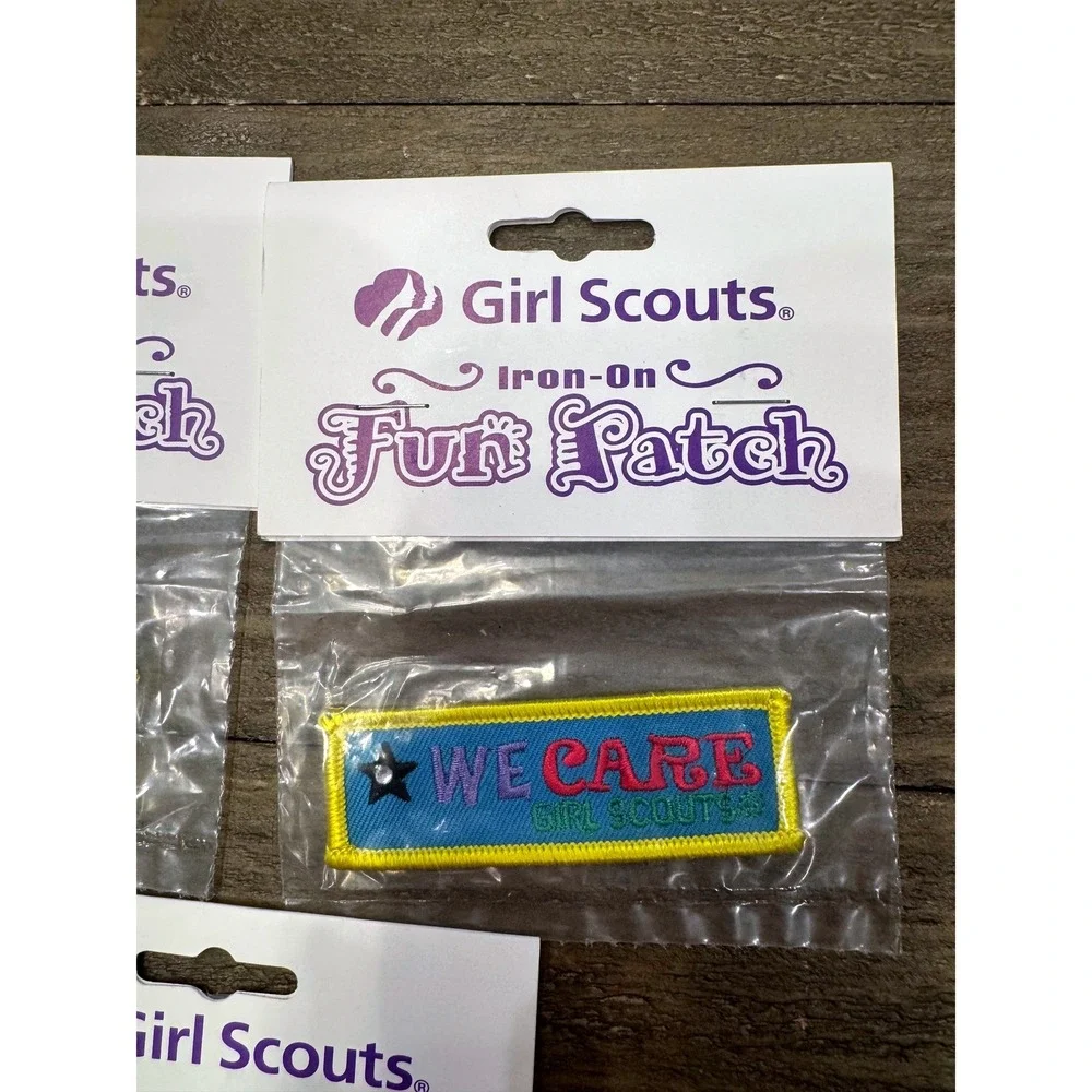 Vintage Girl Scouts NOS We Care Iron-On Patch Lot of 3 Sealed Collectible